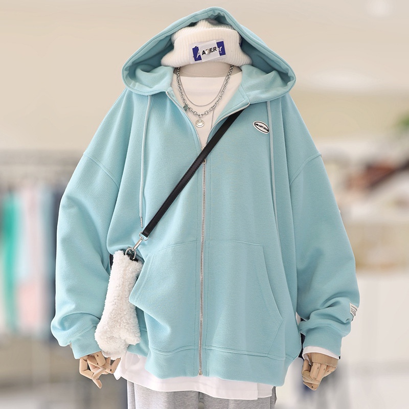 【L-4XL】 (40-150kg) Nam Và Nữ Quá Khổ Áo Khoác Cotton Dài Tay Mỏng Có Dây Kéo Áo Khoác Có Mũ Trùm Đầu Áo Khoác Ngoài Lỏng Eo Đơn Giản