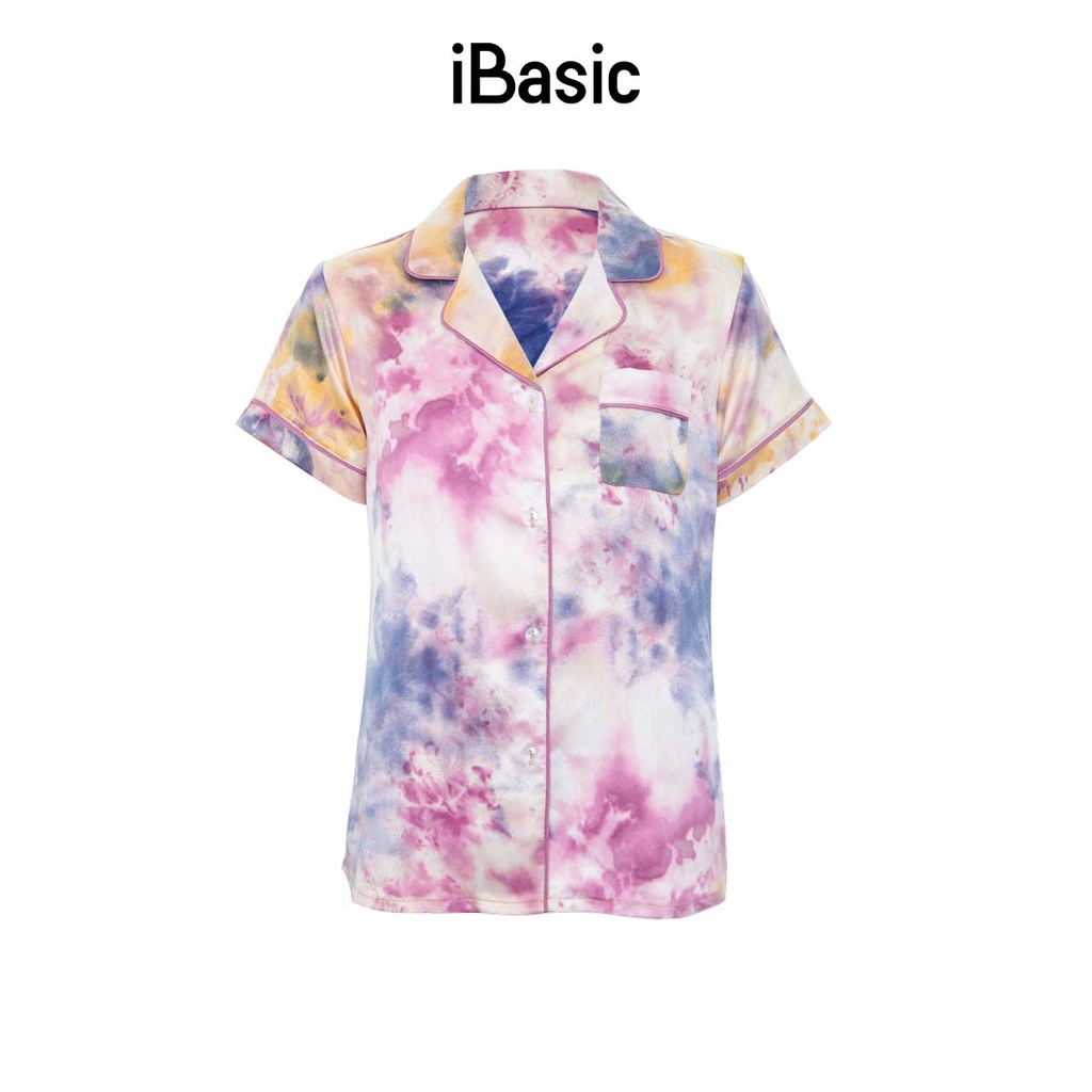 Áo pyjama nữ lụa Satin tay ngắn hoạ tiết iBasic HOMW028T