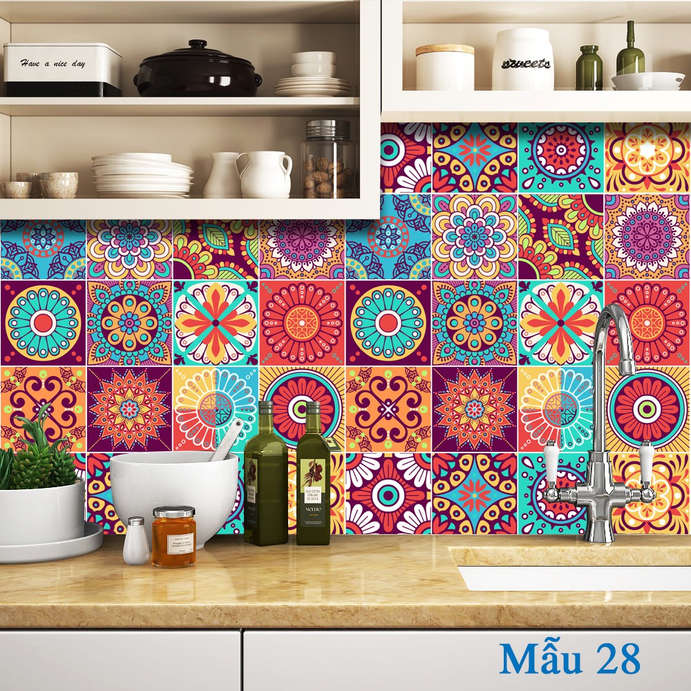 Set 18 ô Decal gạch bông cỡ 20x20 - mua 3 set tặng 1 set