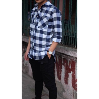 Áo Kiểu Flanel Longtee Cổ Bẻ Kẻ Caro Mẫu Mới Nhất - Màu Trắng  Giảm Giá Sốc Hôm Nay