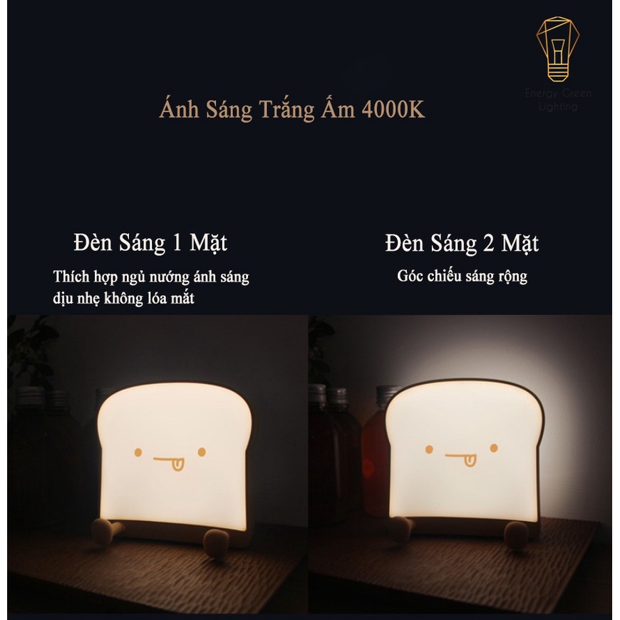 Đèn Ngủ Cạnh Giường Energy Green Lighting Hình Bánh Mì Hoạt Hình Dễ Thương - Có giá Đỡ Điện Thoại - 3 Mẫu