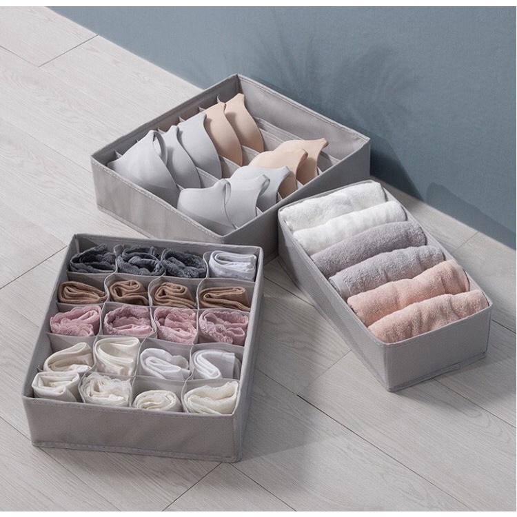 Hộp vải đựng đồ lót, áo lót gấp gọn - Bộ 3 giỏ vải đựng tất, vớ tiện lợi