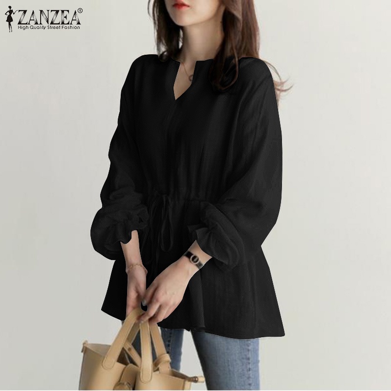 Zanzea Áo Sơ Mi Tay Dài Phồng Cổ Chữ V Phối Dây Rút Thời Trang Dành Cho Nữ