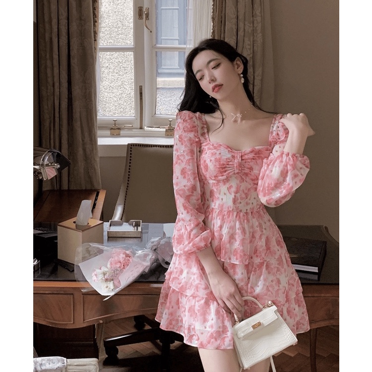 (Free ship) Hàng Quảng Châu Mới Ra Kho -- Mẫu Đầm Voan Tay Dài Dáng Xòe Siêu Dễ Thương UP HHP Fashion