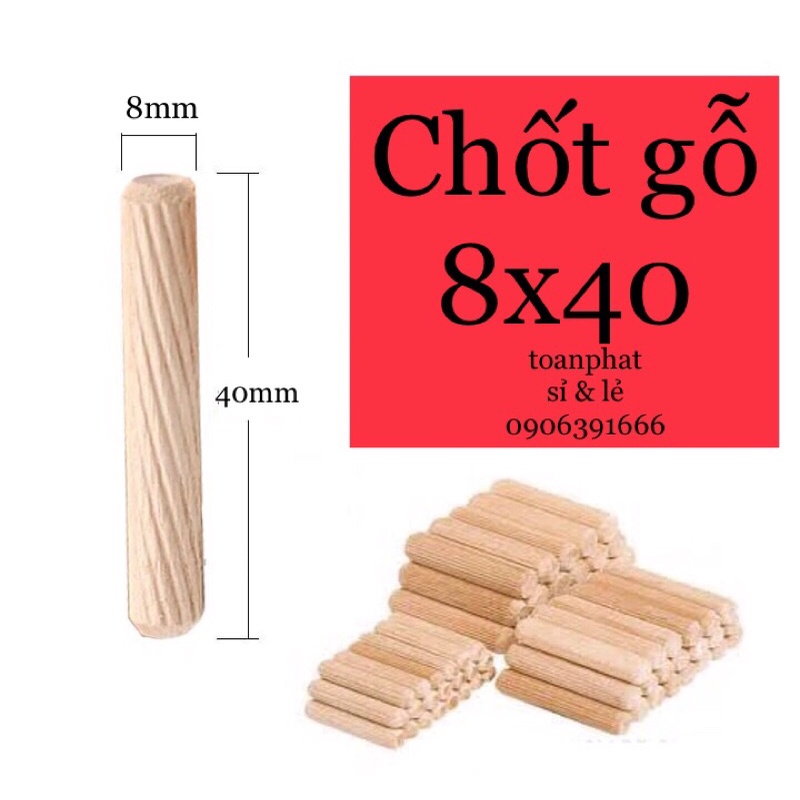 [100 thanh] Chốt gỗ 8x40mm, 8x30mm