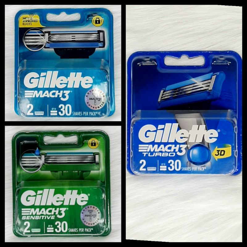 Hộp 2 lưỡi dao Gillette Mach 3 , Sensitive , Turbo
