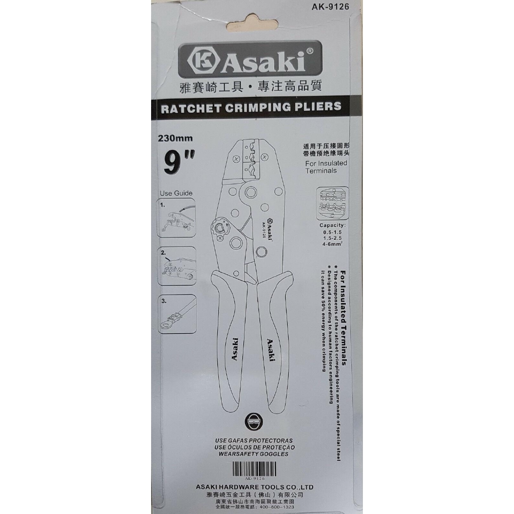 6mm2 Kiềm bấm đầu cosse chỉa bọc nhựa Asaki AK-9126