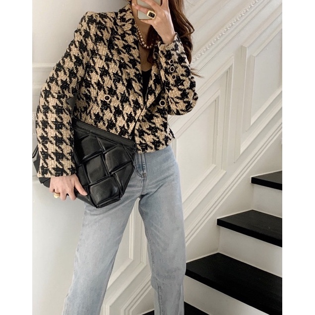 [Có ảnh thật]Áo khoác blazer dạ hoạ tiết răng sói houndstooth thanh lịch SAM SAM BOUTIQUE | BigBuy360 - bigbuy360.vn