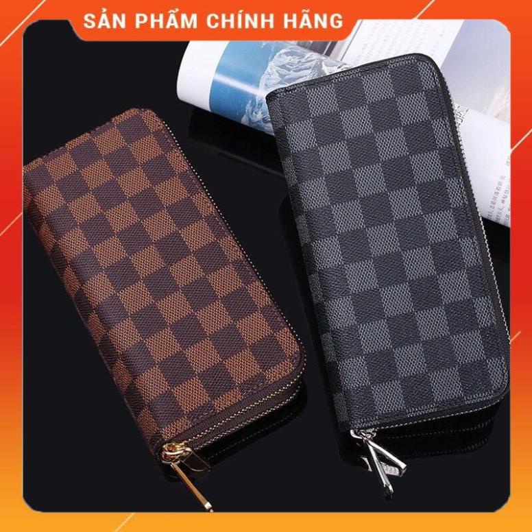Ví nam cầm tay dáng dài giá rẻ kẻ caro mẫu mới hai khoá nhiều ngăn đựng điện thoại đồ cá nhân VCT343