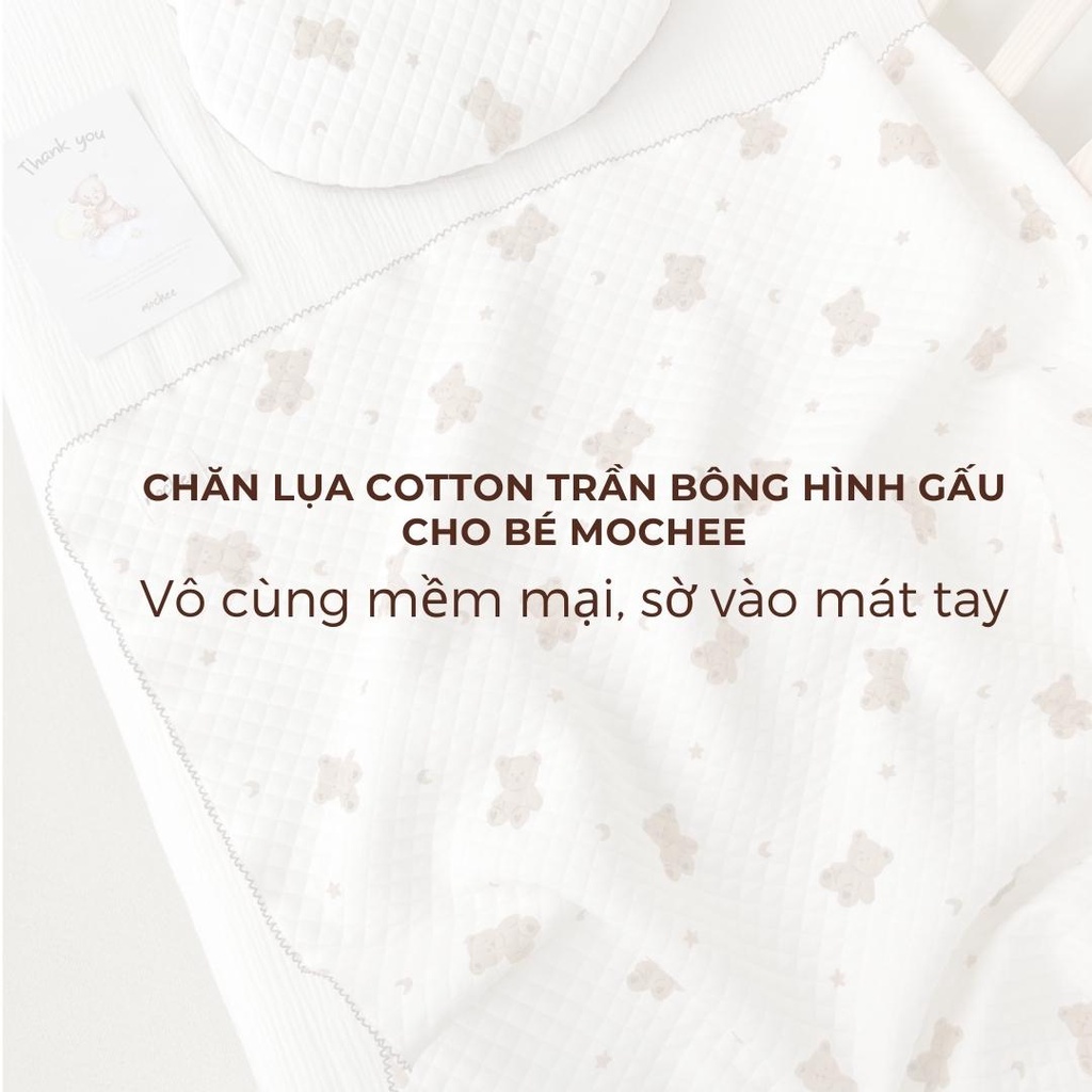 Chăn lụa cotton Mochee hình gấu cho bé họa tiết mềm mại - Monnie Kids