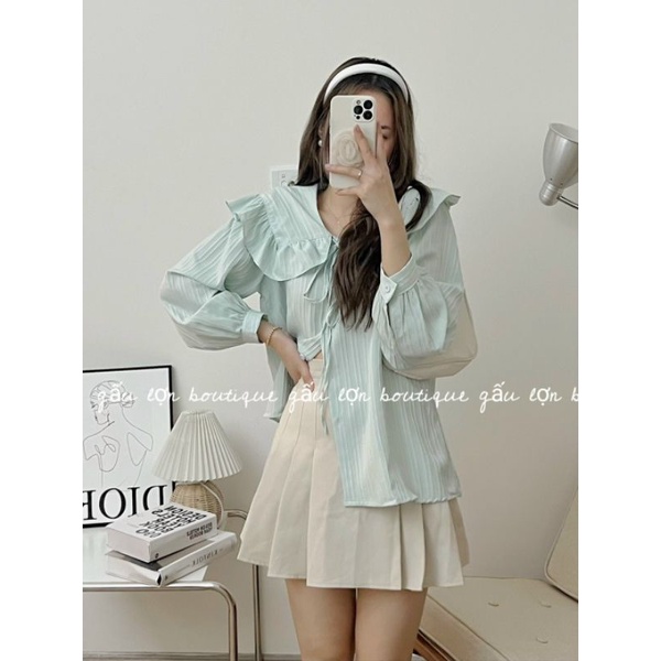 Áo sơ mi cổ bèo buộc nơ ulzzang hàn quốc