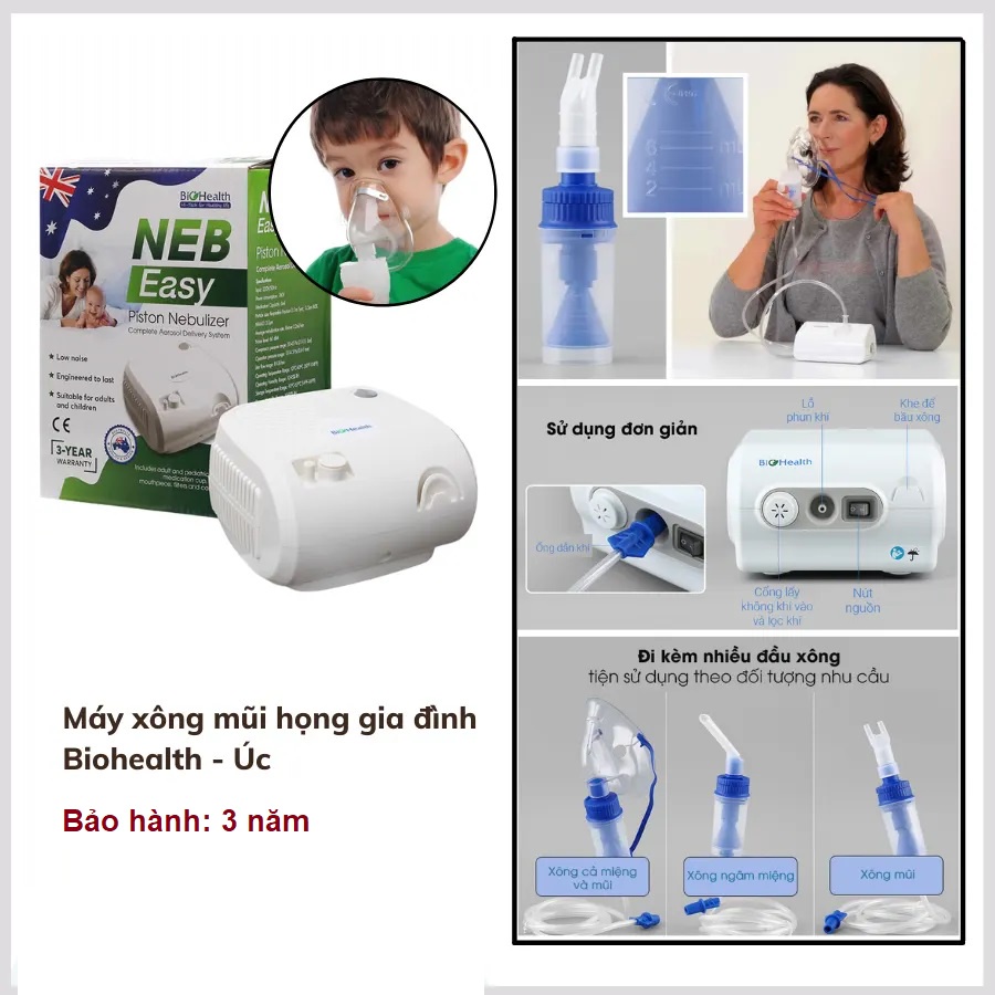 Máy xông khí dung Biohealth Neb Pro và Neb Easy & máy xông khí dung Hachimed Mask Care, theo tiêu chuẩn CE, ISO