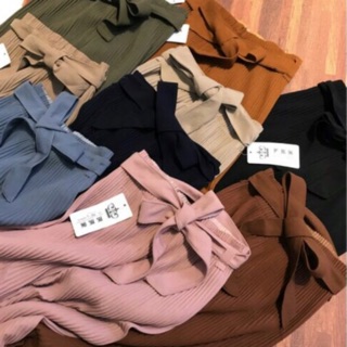 Quần ống rộng dập ly buộc nơ bản to