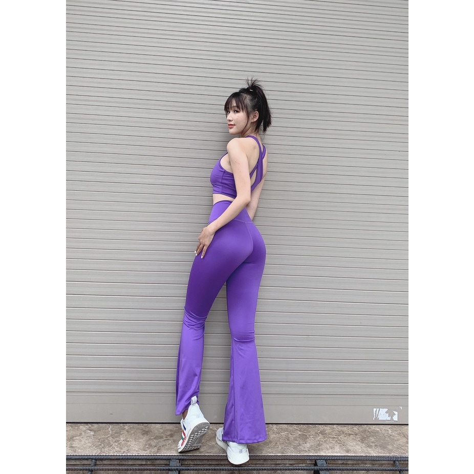 Đồ tập gym yoga nữ, set bộ thể thao áo bra kèm mút quần dài ống loe Bin Sport BD145