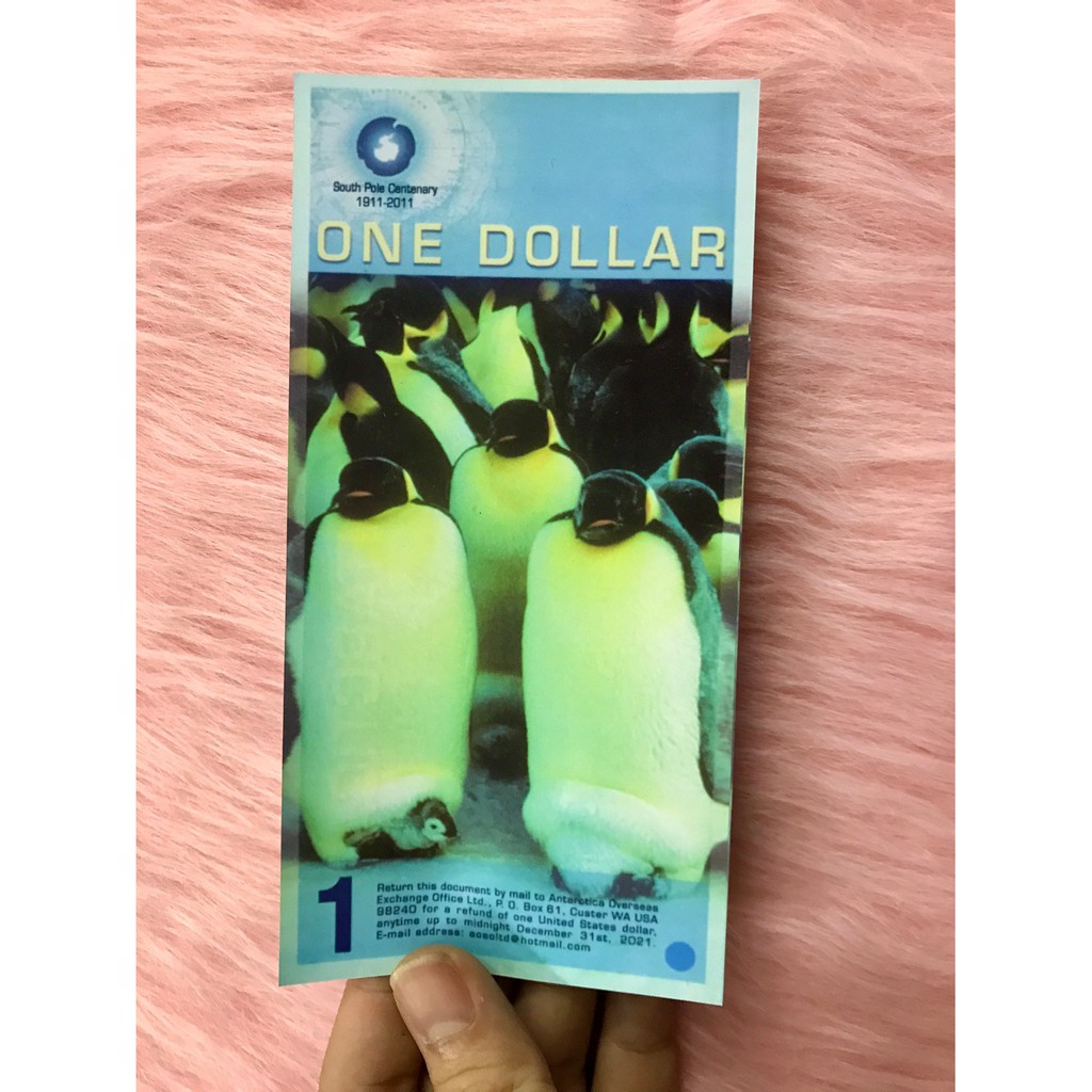 Tờ Nam Cực 1 đô polymer hình chim cánh cụt lưu niệm , quà tặng phong thủy, dùng để sưu tầm