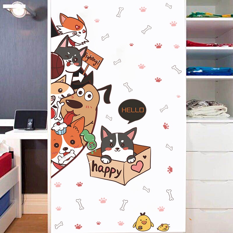 Miếng dán tường trang trí phòng bé/ nhà trẻ họa tiết chó mèo hoạt hình đa năng tiện dụng