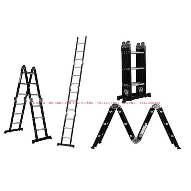 Thang nhôm gấp 4 đoạn chân bản lớn nikawa nkg-43 3m45, nkg-44 4m6, nkg-45 5m7 chính hãng bảo hành 18 tháng