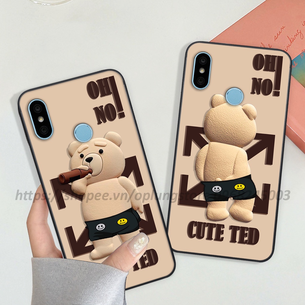 Ốp lưng Xiaomi Redmi Note 5-5Pro / 6-6Pro in hình 3D gấu cute cool ngầu giả nổi.