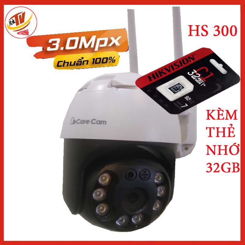 Carecam pro 3.0 mpxCamera WIFI Giám Sát Ngoài Trời Xoay 360 Độ Care Cam  hs300 Full HD 2034P 3.0Mpx