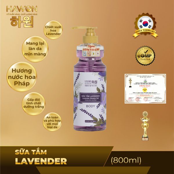 Sữa Tắm Dưỡng Mịn Da Hương Hoa Lavender Cao Cấp HAWON - 800ml