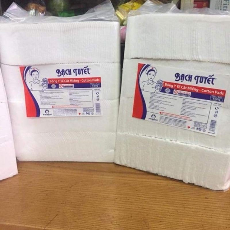 Bông Bạch Tuyết Cắt Miếng 7x7 Rửa Mặt Gói 0.5kg Bông Bạch Tuyết Cắt Sẵn Tờ 7x7cm