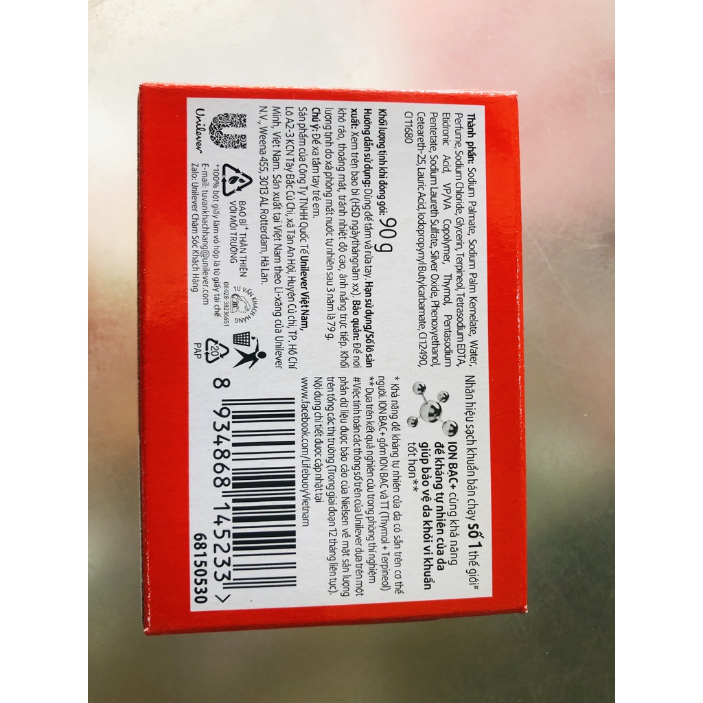 Xà bông cục Lifebuoy bảo vệ khỏi 99.9% vi khuẩn gây bệnh và chăm sóc da tự nhiên 90g