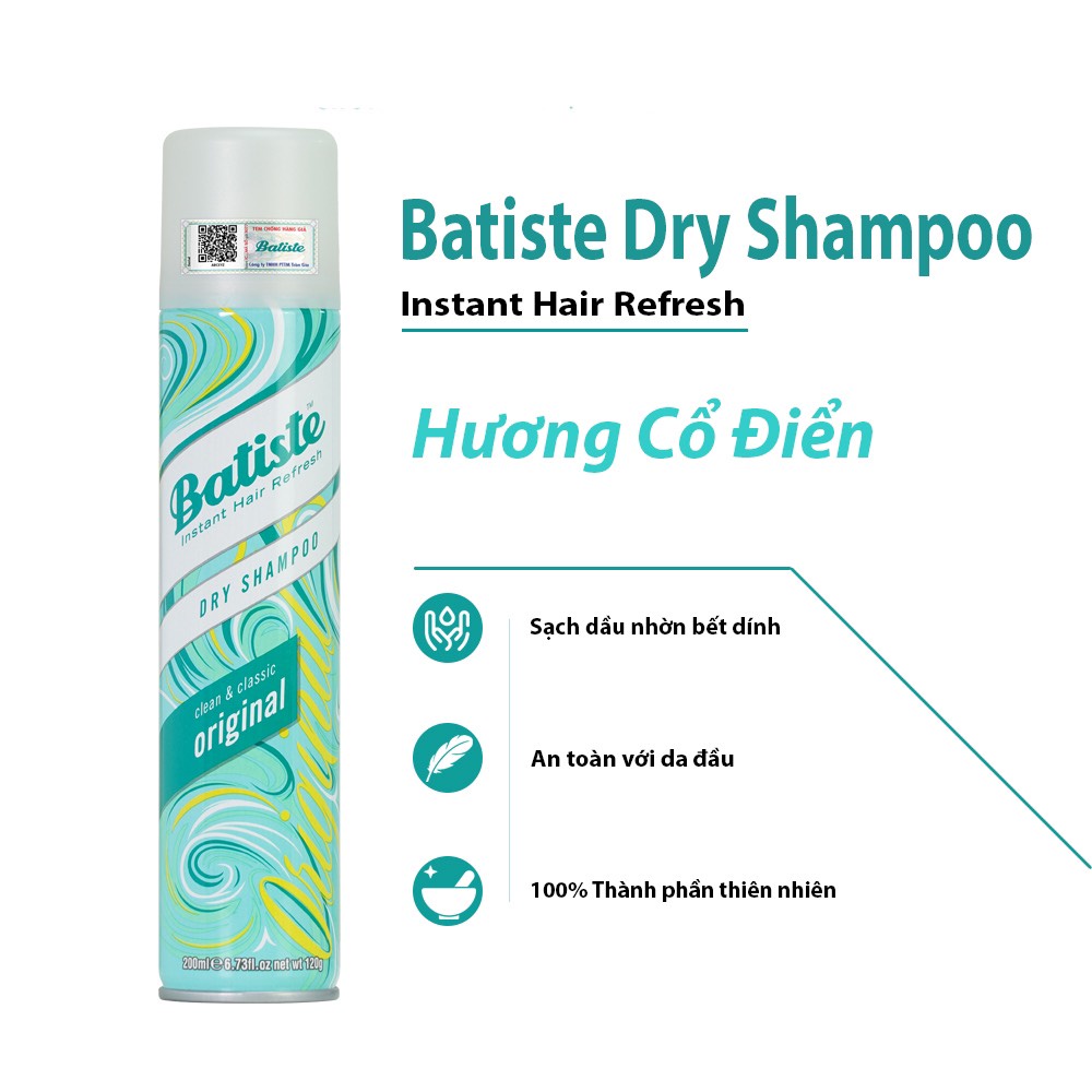 Dầu Gội Xịt Khô Batiste Dry Shampoo Giúp Tóc Bồng Bềnh, Hết Bết Tức Thì 200ml