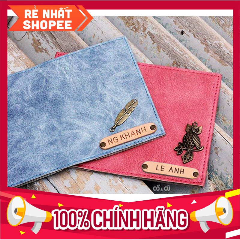 [Combo 2 Ví] Bao bọc vỏ passport khắc tên, gắn charm theo ý HANDMADE