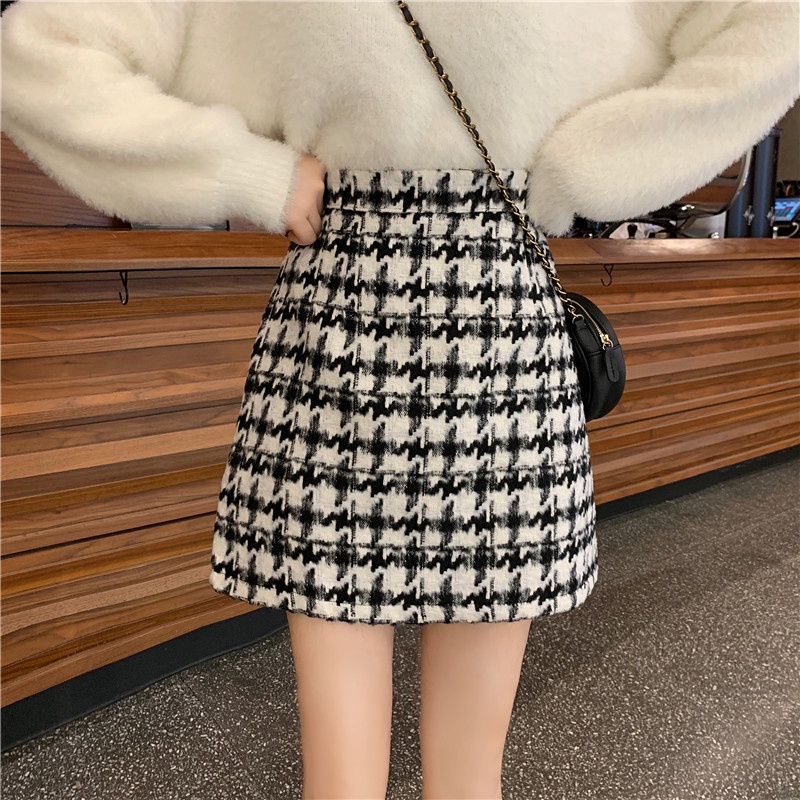 Chân váy dạ tweed cạp cao họa tiết siêu xinh phong cách Hàn Quốc _ hàng ORDER