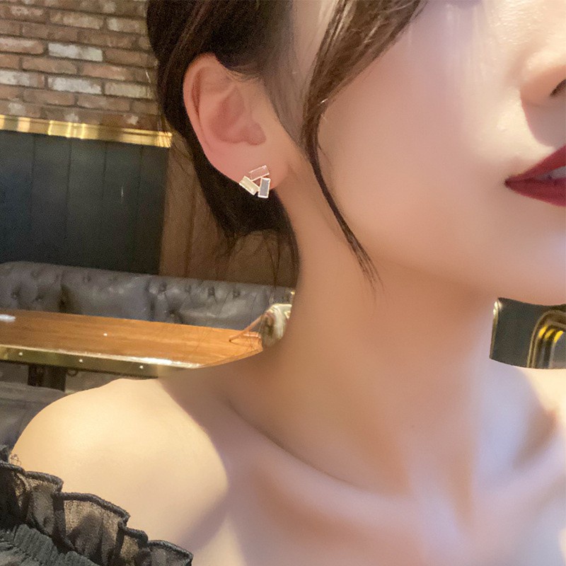 Bông Tai Mạ Bạc 925 Thiết Kế Hình Học Đơn Giản Thời Trang