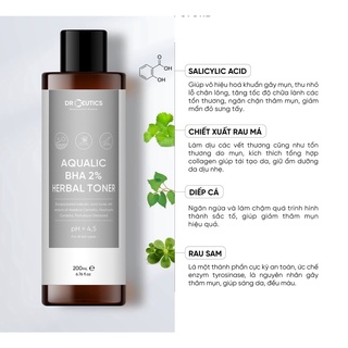 Toner Cân Bằng Da DrCeutics Aqualic BHA 2% Herbal Toner 200ml- Nền nước -  Nước hoa hồng | TheFaceHolic.com