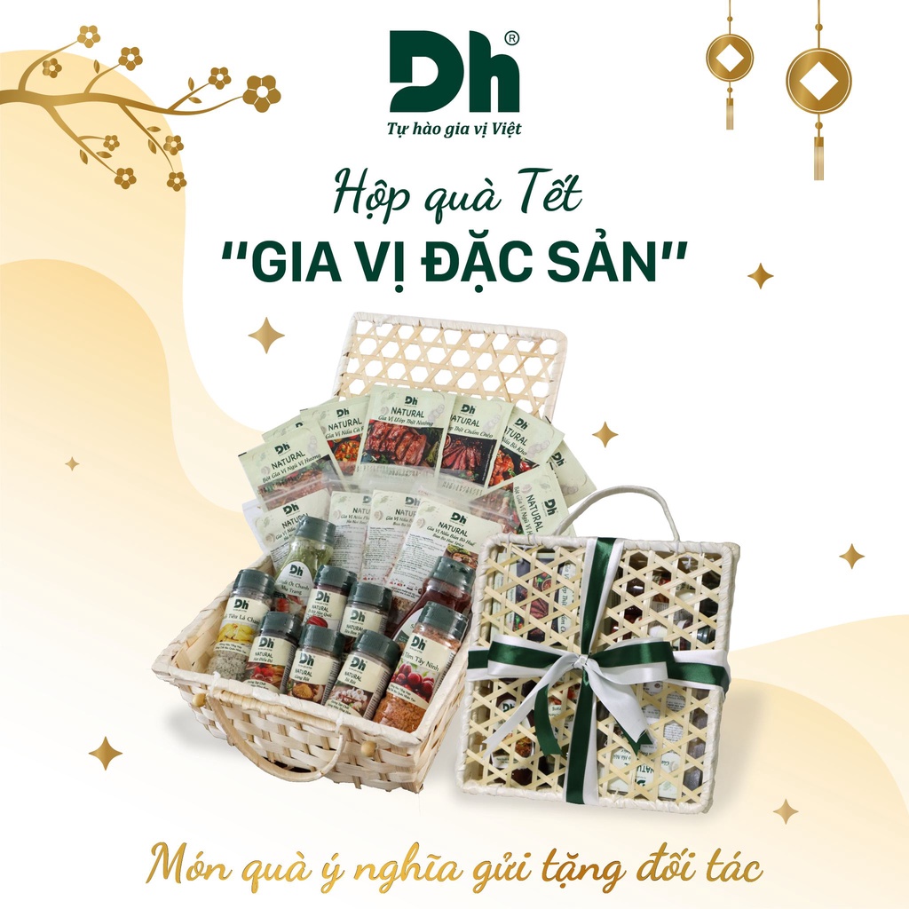 Hộp Quà Tết Gia Vị Đặc Sản Bột Tỏi/Ớt/Điều/Muối/Tiêu/Sốt/Gia Vị Phở các loại DH Food 1.4KG