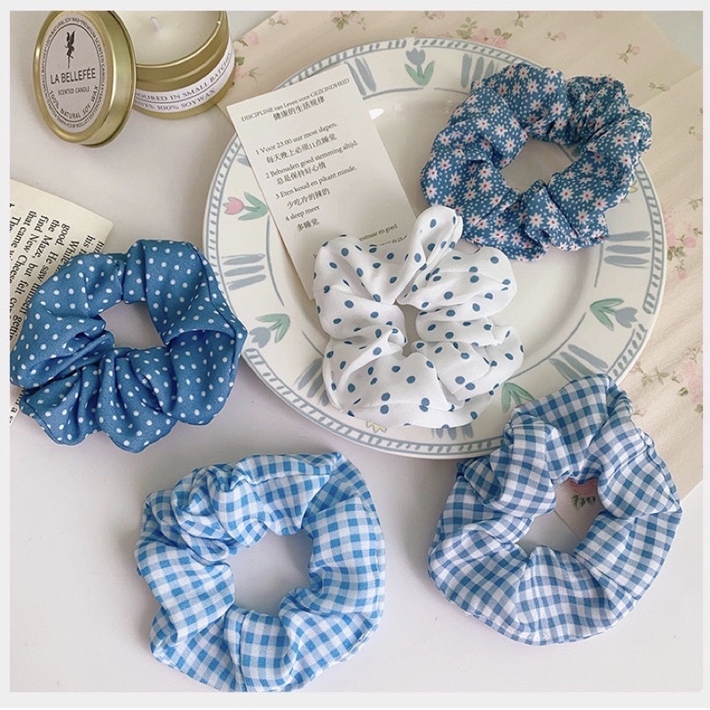 Dây buộc tóc vải Scrunchies màu xanh dễ thương cho bạn gái bạn nữ