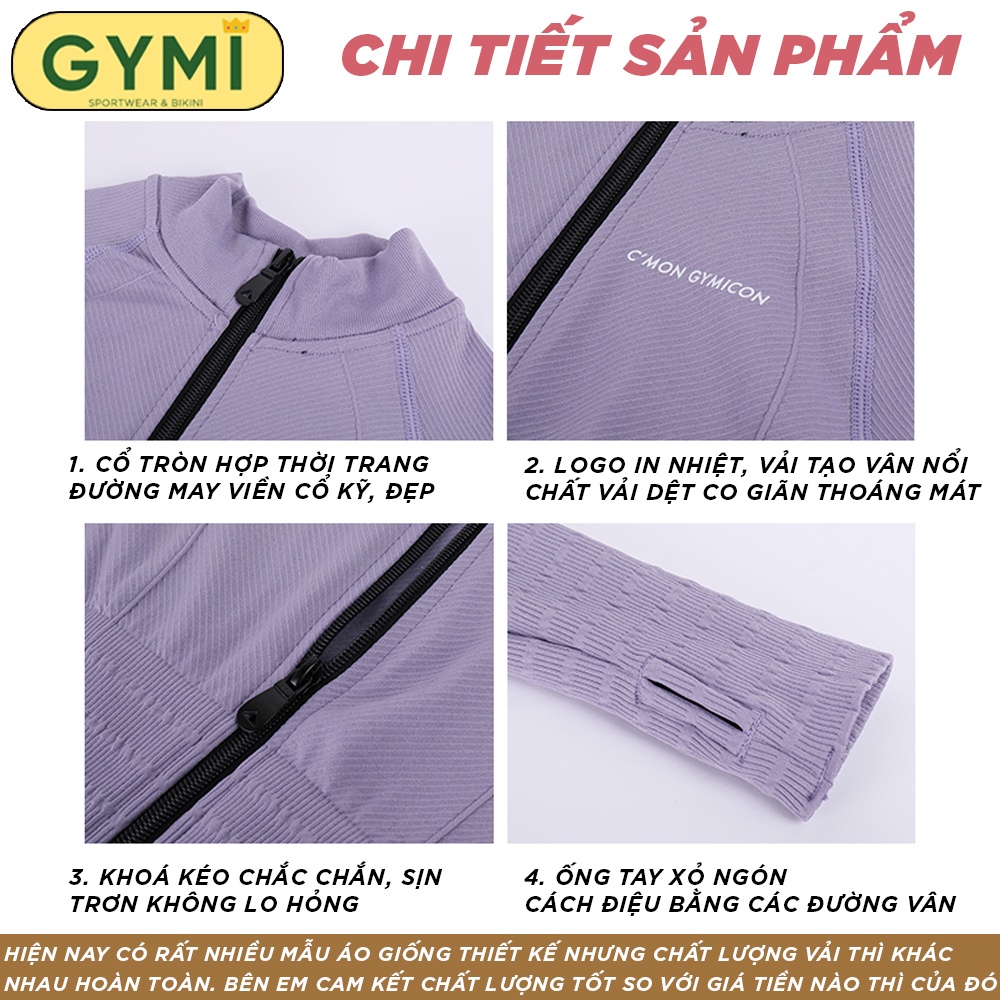 Áo khoác tâp gym yoga nữ GYMI AK10 dáng croptop thể thao vải dệt kim co giãn phom ôm body chạy bộ chống nắng