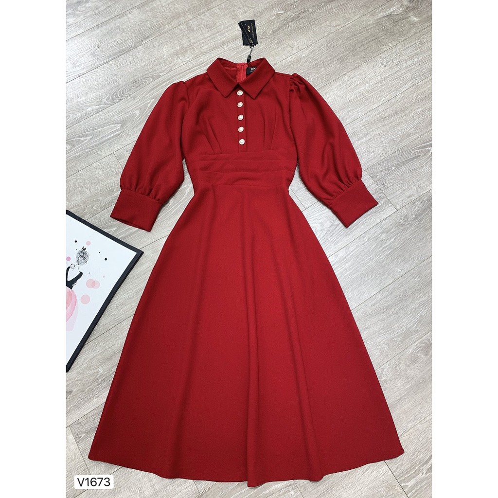 Váy đỏ xếp li eo V1673 - Đẹp Shop DVC (Kèm ảnh thật trải sàn do shop tự chụp) | BigBuy360 - bigbuy360.vn