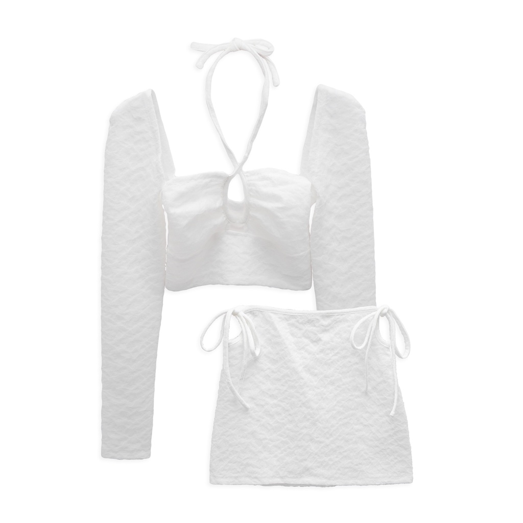 Set Nữ Chân Váy Bow Tie Side , Chất Thun Xốp Xoán Thoải Mái , WSD000183 , SOMEHOW