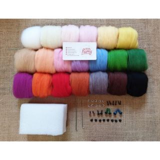 Combo nguyên liệu needle felting 20 màu kèm dụng cụ, mắt thú giá cực tốt