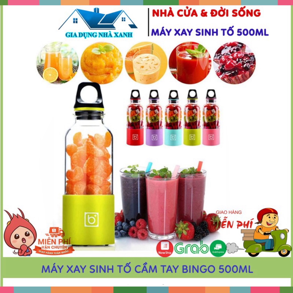 Máy Xay Sinh Tố, Máy Say Sinh Tố Cầm Tay Mini Sạc Pin 4 Lưỡi BINGO JUICER CUP 500Ml, Bảo Hành 12 Tháng, Xay Được Đá