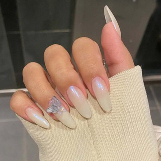 [Hàng mới về] Bộ móng giả màu trắng sữa chống thấm nước họa tiết bươm bướm