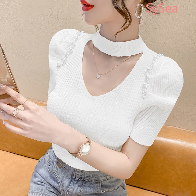 Áo Dệt Kim Cổ Chữ V Quyến Rũ Thời Trang Mùa Hè Cho Nữ