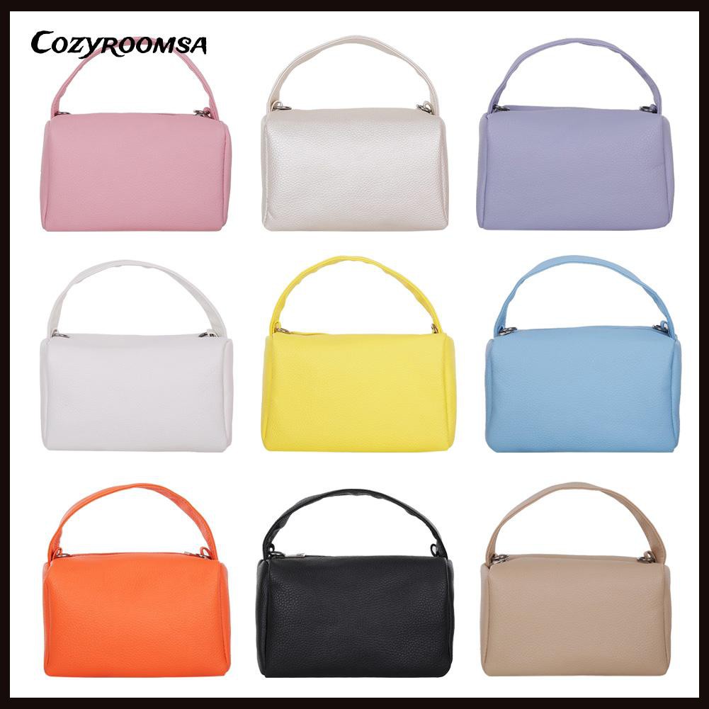 Women PU Pure Color Lychee Pattern Shoulder Bag Vintage Top-handle Handbags