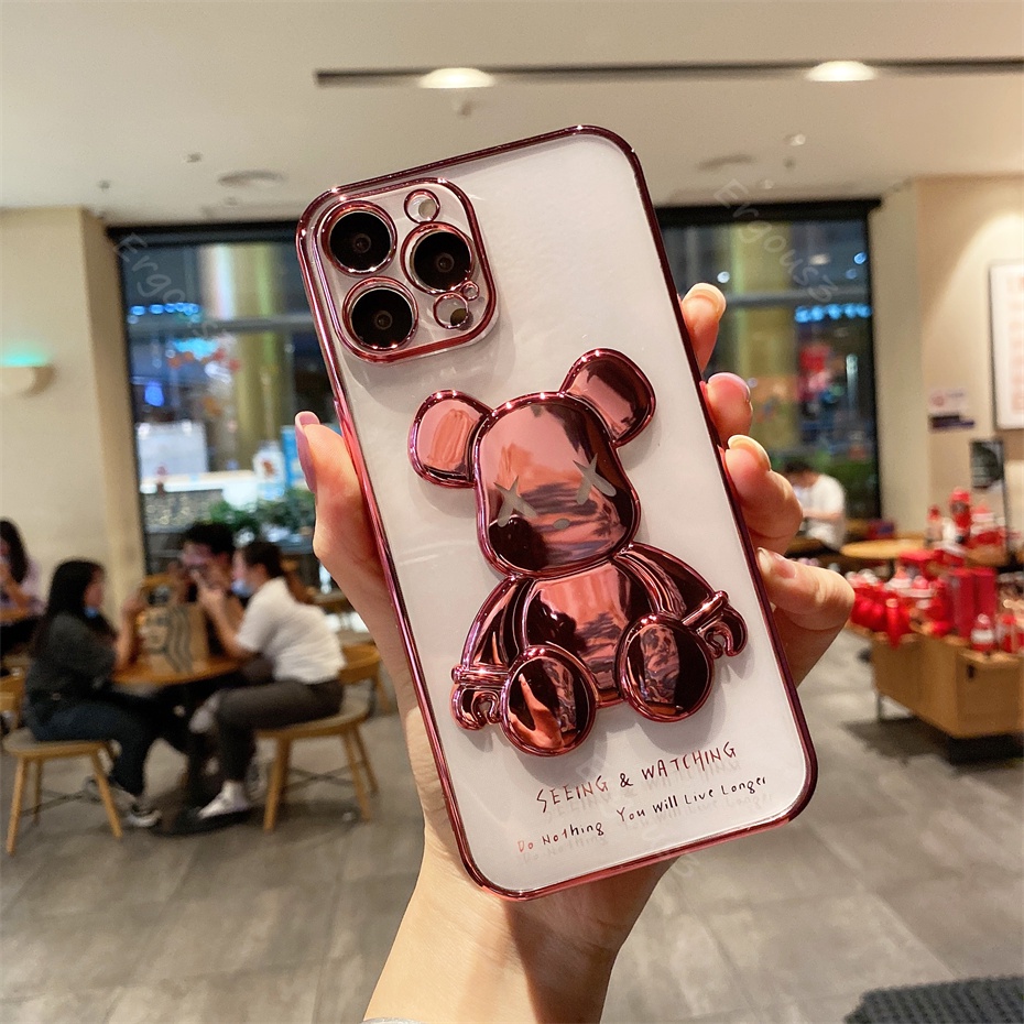 Ốp điện thoại trong suốt họa tiết gấu 3D cho iPhone 13 12 11 Pro Max SE2020 X XR Xs Max 7 8 Plus