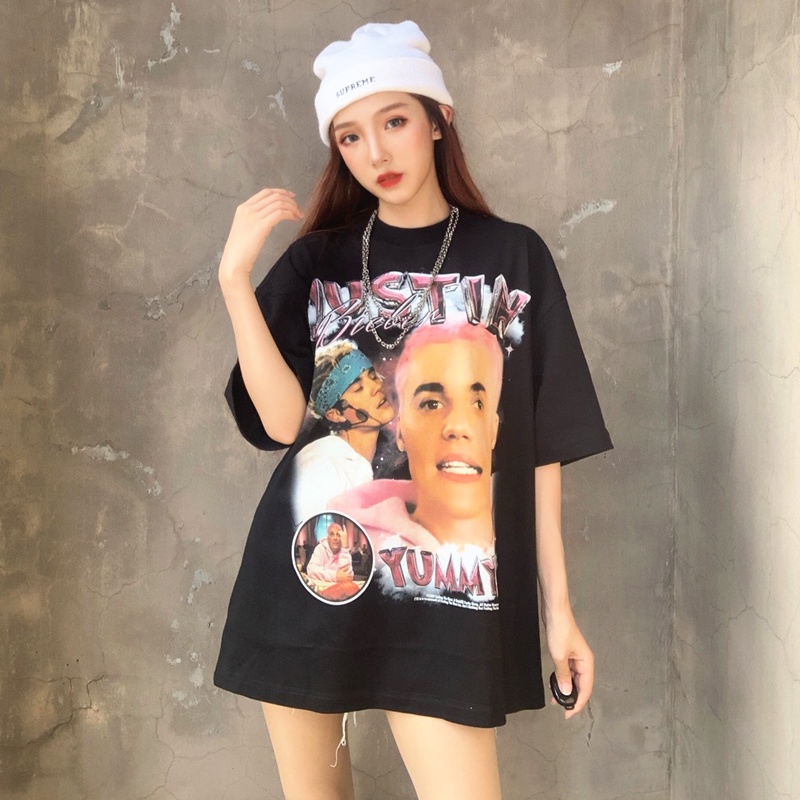 Áo Thun Vintage Justin Bieber Yummy Tay Lỡ Unisex - Đen/Trắng Cổ Tròn | Blackwork