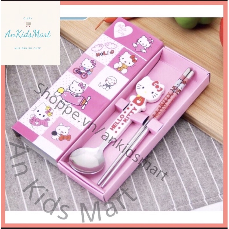 Set đũa + thìa inox hình thú hoạt hình dễ thương