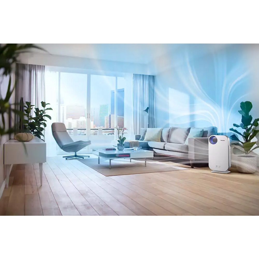 Máy lọc không khí Philips AC4550/10 chứa bộ lọc HEPA và than hoạt tính có kết nối với ứng dụng trên điện thoại