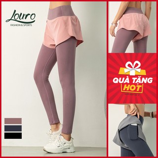 Quần tập gym nữ Louro QL50, kiểu quần tập gym liền quần short nữ tiện lợi, có túi đựng điện thoại bên hông