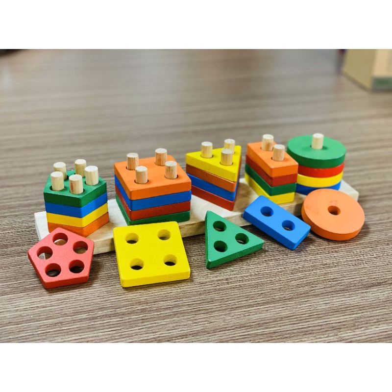 Bộ 5 cọc hình khối montessori - đồ chơi xuất khẩu