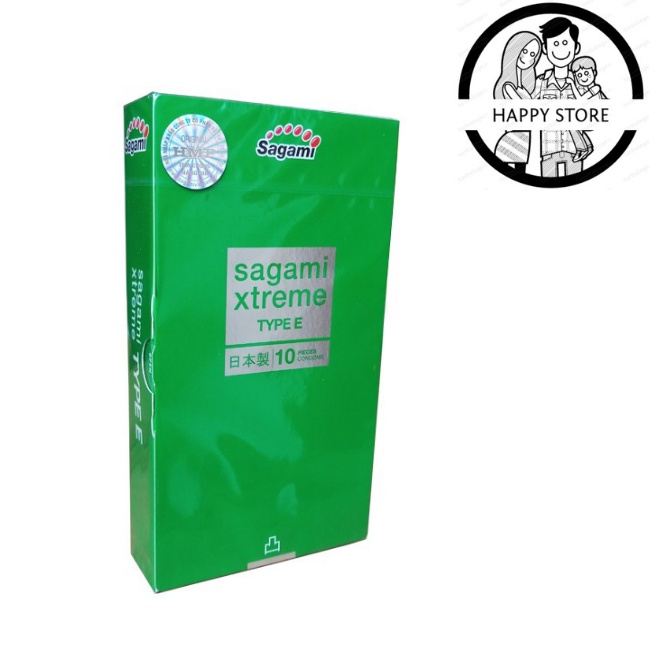 Bao Cao Su SAGAMI XTREME TYPE E GREEN - Hộp 10 Cái -  Siêu Mỏng, Có Gân Gai, Một Lần Thắt - Nhập Khẩu Nhật [Chính Hãng]