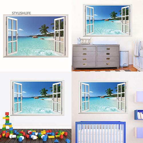Sticker Dán Tường Hình Cửa Sổ 3D Phong Cách Đại Dương Độc Đáo