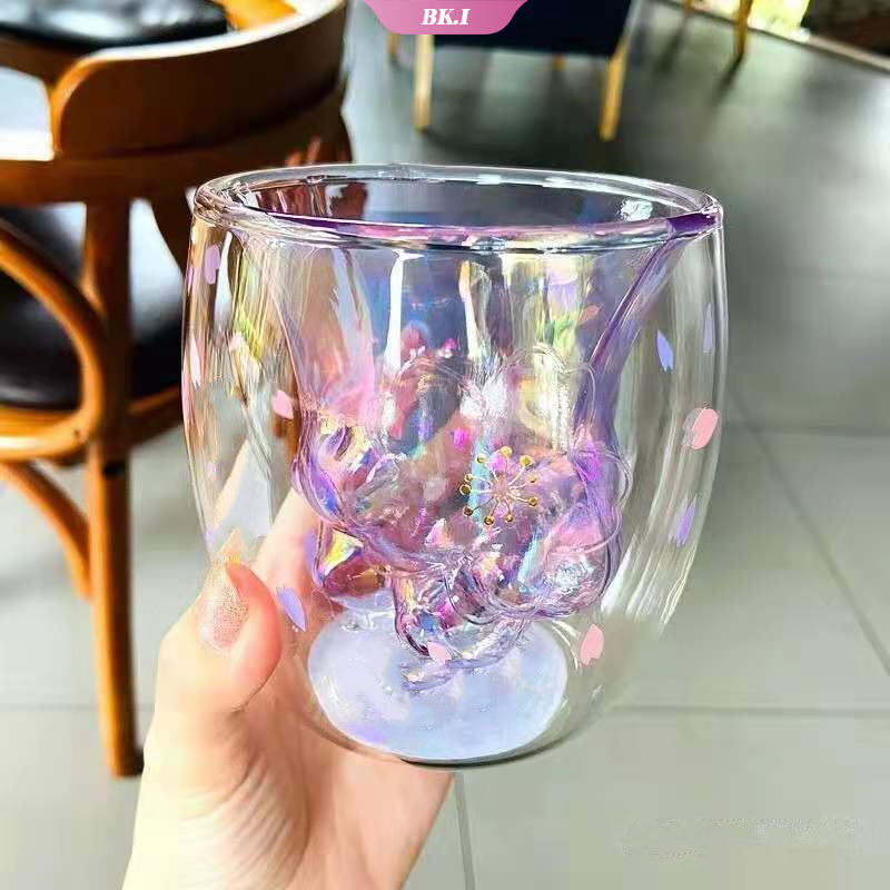 Cốc Nước Thủy Tinh Hình Bàn Chân Mèo Họa Tiết Ngôi Sao Dễ Thương